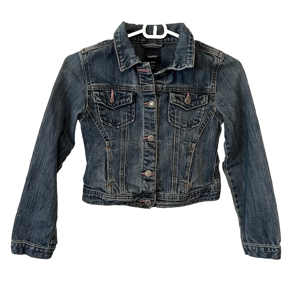 Gap Kids Denim Jean Jacket Pink Stitching Girls Size Medium